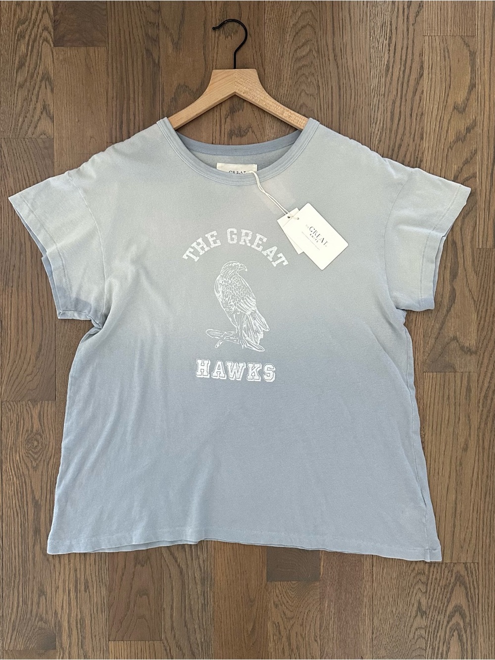 NWT The Great The Boxy Crew with Hawk Graphic in Double Washed Pastel Blue 2 / M
